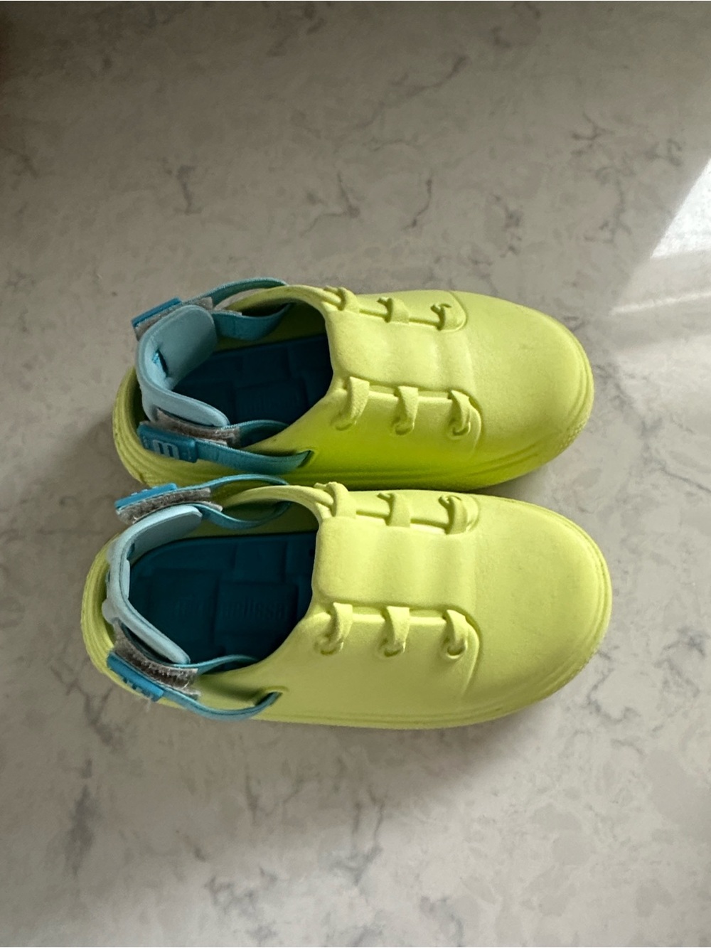 Mini Melissa Kids Neon Yellow Slip-On Sneakers with Blue Trim